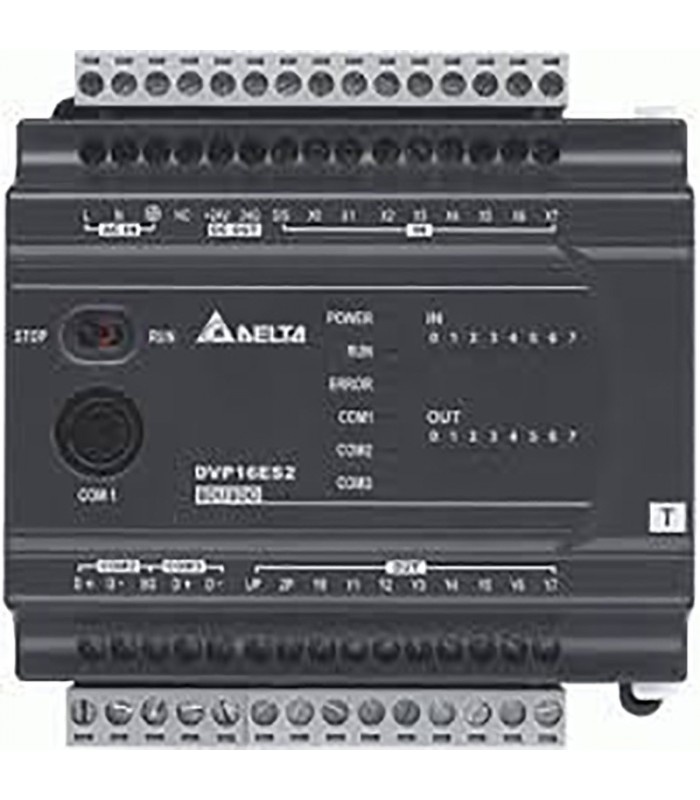 DVP16ES200T 16 Point, 8DI/8DO (Transistor), 100~240 AC Power, 3 COM: 1 RS232 & 2 RS485 